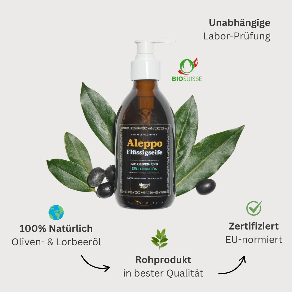 100ml Aleppo Flüssigseife - Für Haut & Haar - 12% Lorbeeröl