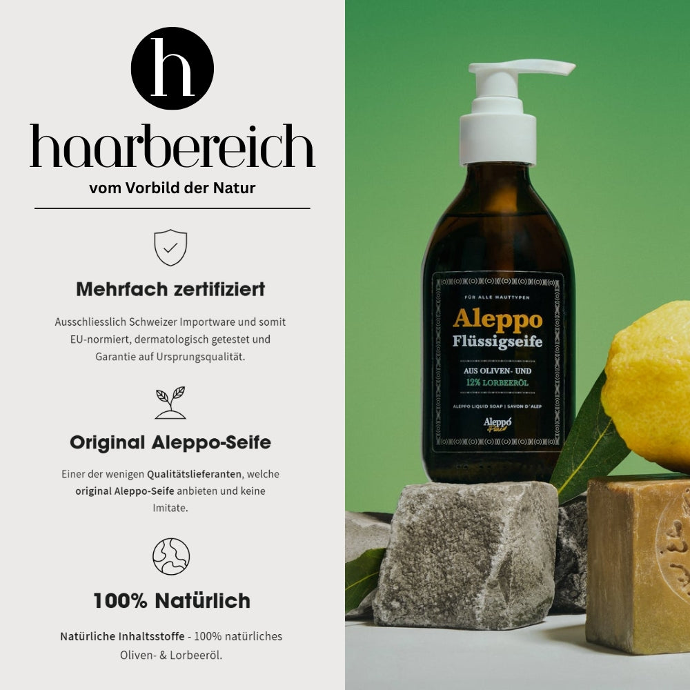 100ml Aleppo Flüssigseife - Für Haut & Haar - 12% Lorbeeröl